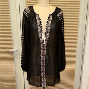 BCBGMAXAZARIA Embroidered Lace Up Neck Tunic Top